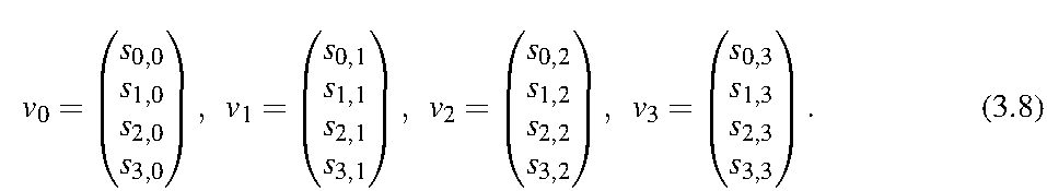 v₀, v₁, v₂ и v₃ как столбцы массива состояния s. (3.8)
