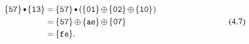Вычисление {57}•{13} = {fe}. (4.7)